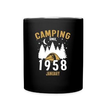 Birthday: Camping since January 1958 Zelten - Full Colour Mug - black - Front