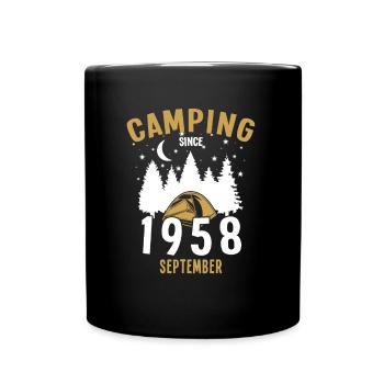 Birthday: Camping since September 1958 Zelten - Full Colour Mug - black - Front