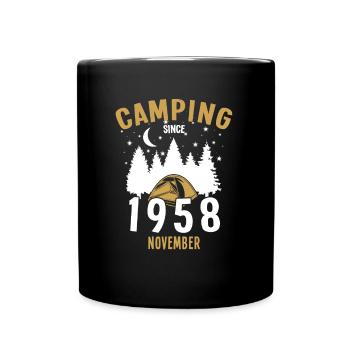 Birthday: Camping since November 1958 Zelten - Full Colour Mug - black - Front