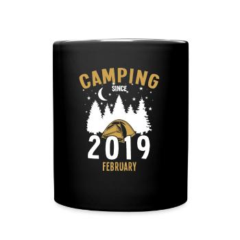 Geburtstag: Camping seit Februar 2019 Zelten - Tasse einfarbig - Schwarz - Vorne