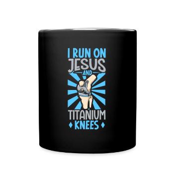 Ich lauf mit Jesus und meinen Titan Knie - Tasse einfarbig - Schwarz - Vorne