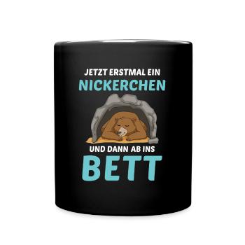 Schlafmütze Faulenzen Schlafen Pyjama Bär - Tasse einfarbig - Schwarz - Vorne
