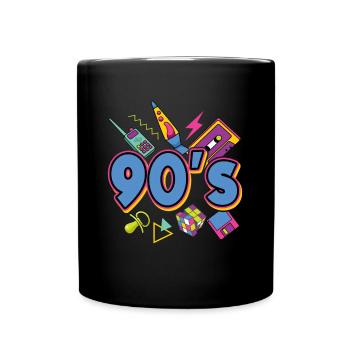 90er Jahre Mottoparty 1990er Neunziger Kostüm - Tasse einfarbig - Schwarz - Vorne
