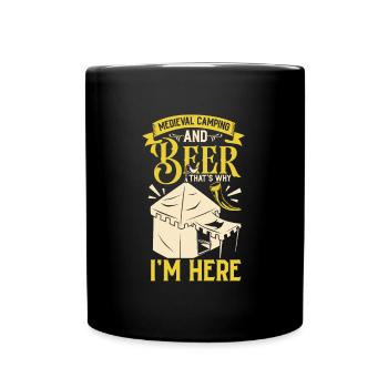 Mittelalterlager und Bier - Mittelalter Camping - Tasse einfarbig - Schwarz - Vorne