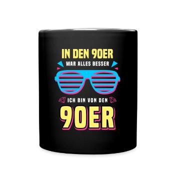 90er Jahre Mottoparty 1990er Neunziger Kostüm - Tasse einfarbig - Schwarz - Vorne