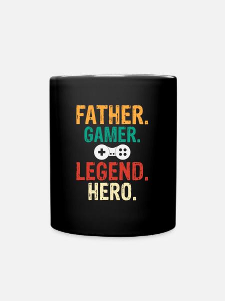 Father. Gamer. Legend. Hero - Gaming Dad Gift - Ensfarvet krus - sort