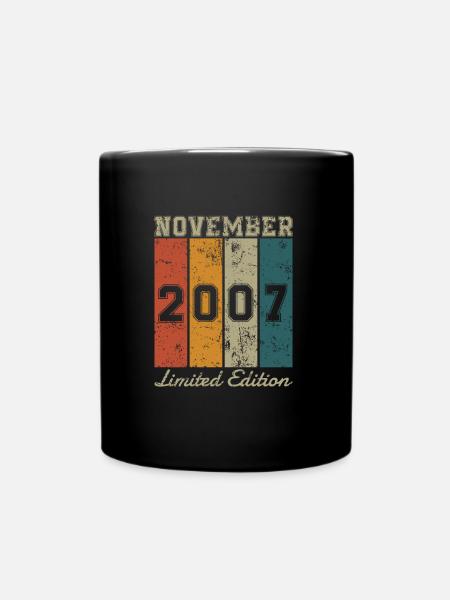Geburtstag: November 2007 - Limited Edition Retro - Tasse einfarbig - Schwarz