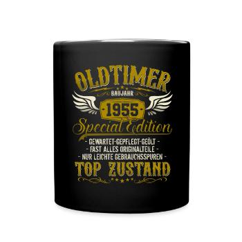 Oldtimer Baujahr Jahrgang 1955 geboren Geburtstag - Tasse einfarbig - Schwarz - Vorne