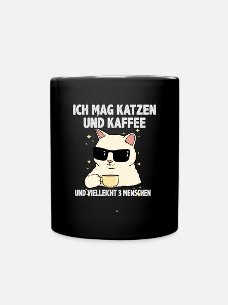 Ich mag Katzen und Kaffee coole Katze Sonnenbrille - Tasse einfarbig - Schwarz