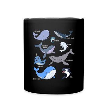 Verschiedene Kawaii Wale - Tasse einfarbig - Schwarz - Vorne