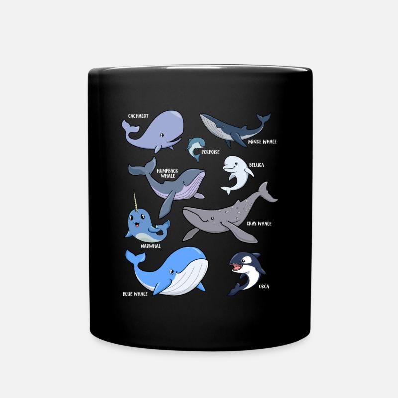 Verschiedene Kawaii Wale - Tasse einfarbig - Schwarz