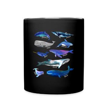 Drawings of whales - various species of whales - Full Colour Mug - black - Front