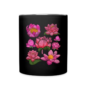 Lotus Blossom Garden Flowers Gardener Gift Botany - Full Colour Mug - black - Front
