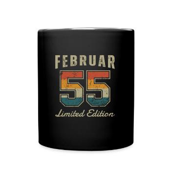 Geburtstag: Februar 1955 - Limited Edition Retro - Tasse einfarbig - Schwarz - Vorne