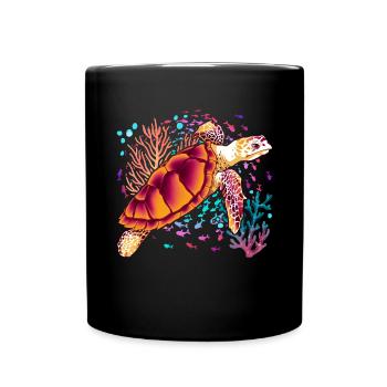 Buntes Ozean Tier Geschenk Meeresschildkröte - Tasse einfarbig - Schwarz - Vorne