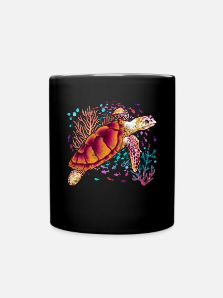 Farbenfrohes Meerestier Geschenk Tier Schildkröte - Tasse einfarbig - Schwarz