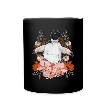 Antarktis Tier Blumen Blüte Geschenk Vogel Pinguin - Tasse einfarbig - Schwarz - Vorne