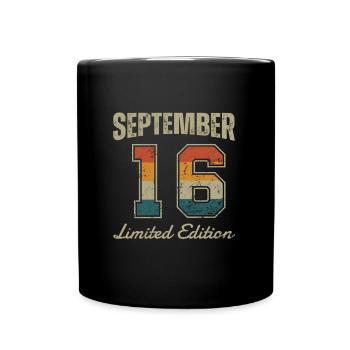 Geburtstag: September 2016 - Limited Edition Retro - Tasse einfarbig - Schwarz - Vorne