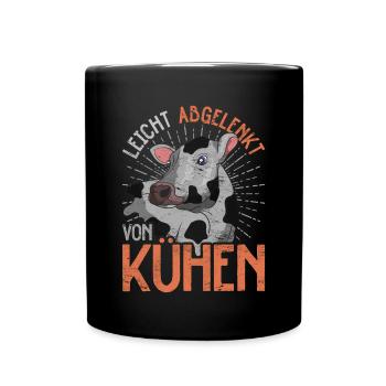 Leicht abgelenkt von Kühen Lustiges Geschenk Kuh - Tasse einfarbig - Schwarz - Vorne