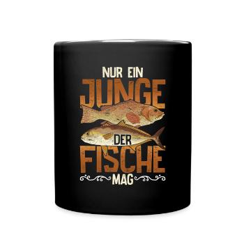 Nur ein Junge der Fische mag Angeln Geschenk Fisch - Tasse einfarbig - Schwarz - Vorne
