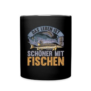 Das Leben ist schöner mit Fischen Lustiges Fisch - Tasse einfarbig - Schwarz - Vorne