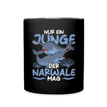 Nur ein Junge der Narwale mag Ozean Tier Narwal - Tasse einfarbig - Schwarz - Vorne