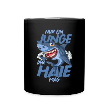 Nur ein Junge der Haie mag Ozean Tier Geschenk Hai - Tasse einfarbig - Schwarz - Vorne