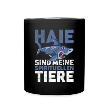 Haie sind meine spirituellen Tiere Lustiges Hai - Tasse einfarbig - Schwarz - Vorne