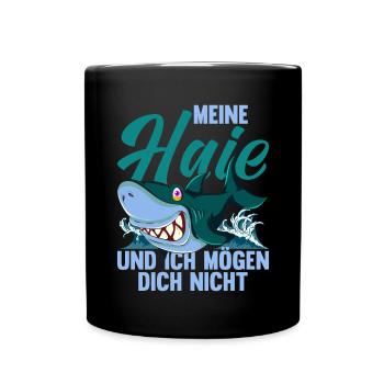 Lustige Geschenkidee Ozean Tier Meerestier Hai - Tasse einfarbig - Schwarz - Vorne
