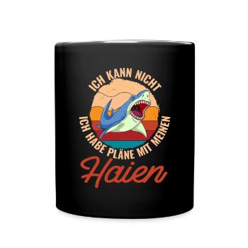 Retro Ozean Tier Raubtier Geschenk Lustiges Hai - Tasse einfarbig - Schwarz - Vorne