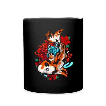 Nishikigoi Geschenk Farbenfrohes Koi Karpfen - Tasse einfarbig - Schwarz - Vorne