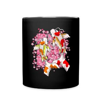 Kirschblüten Koi Fisch Geschenk Sakura Koi Karpfen - Tasse einfarbig - Schwarz - Vorne