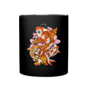 Kirschblüte Nishikigoi Geschenk Sakura Koi Karpfen - Tasse einfarbig - Schwarz - Vorne