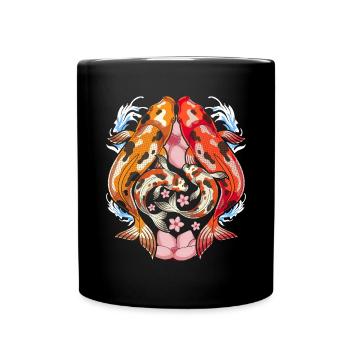 Poisson japonais en fleurs de cerisier sakura carpe koï - Mug uni - noir - Devant