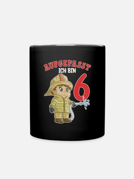 Jungen 6. Geburtstag Feuerwehr 6 Jahre Feuerwehr - Tasse einfarbig - Schwarz