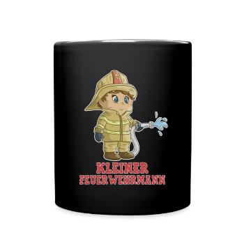 kleiner Feuerwehrmann Jungen Feuerwehr - Tasse einfarbig - Schwarz - Vorne