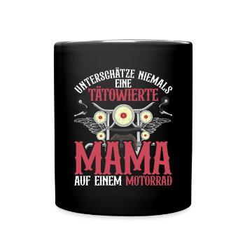 Tattoo Mama Motorrad Muttertag Geschenk Biker - Tasse einfarbig - Schwarz - Vorne