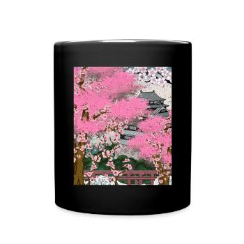 Japan Sakura Tree Gift Japanese Cherry Blossoms - Full Colour Mug - black - Front