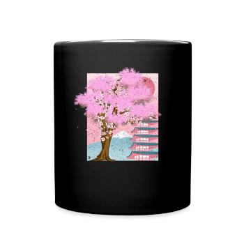 Japan Aesthetics Sakura Tree Gift Cherry Blossom - Full Colour Mug - black - Front