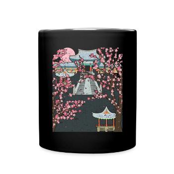 Japanese Aesthetics Sakura Gift Cherry Blossoms - Full Colour Mug - black - Front
