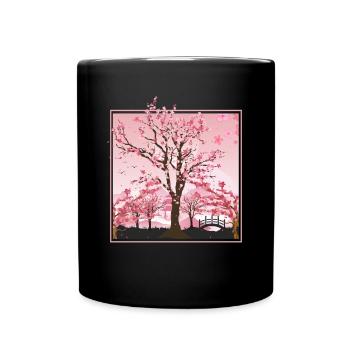 Japanese Aesthetics Cherry Blossom Gift Sakura - Full Colour Mug - black - Front