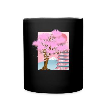 Cherry Blossom Tree Japan Aesthetics Gift Sakura - Full Colour Mug - black - Front