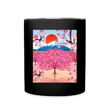 Cerisier Fleur Mountain Soleil Cadeau Japon Sakura - Mug uni - noir - Devant