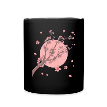 Japanese Moon Sakura Gift Cherry Blossoms - Full Colour Mug - black - Front