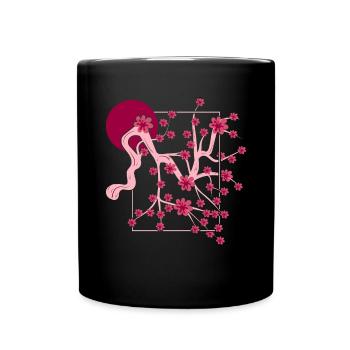 Japan Kirschblüte Japanischer Mond Geschenk Sakura - Tasse einfarbig - Schwarz - Vorne
