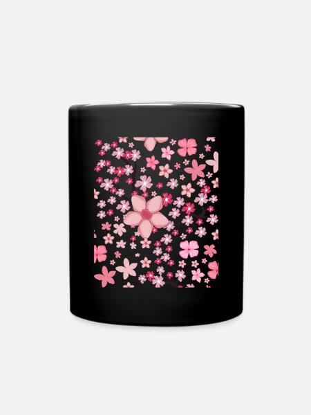 Cherry Blossom Pattern Gift Japanese Sakura - Full Colour Mug - black