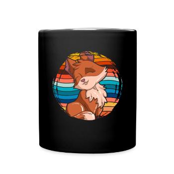 Süßes Wald Tier Waldbewohner Geschenk Retro Fuchs - Tasse einfarbig - Schwarz - Vorne