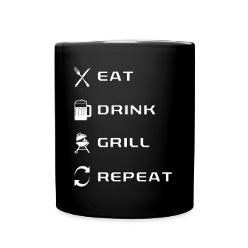 Eat Drink Grill Repeat - Full Colour Mug - black - Front