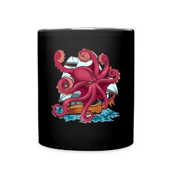 Ozean Tier Oktopus Schiff Monster Geschenk Kraken - Tasse einfarbig - Schwarz - Vorne