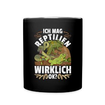 Ich mag Reptilien wirklich ok Geschenk Reptil - Tasse einfarbig - Schwarz - Vorne